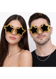 Resim Altın Renk Disko Yıldızı Retro Parti Gözlüğü 16x7 Cm 