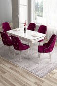 Resim Canisa Tia Serisi 80x132 Açılabilir Mdf Beyaz Krom Detay Mutfak Masası Takımı Ve 6 Mürdüm Sandalye 