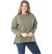 Resim Kadın Büyük Beden Haki İçi Şardonlu Yırtmaçlı Sweatshirt 65n37177-haki Haki 