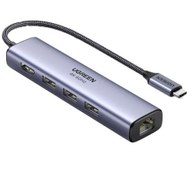 Resim Ugreen Type-C to 3 USB 3.0 4K 60Hz HDMI RJ45 1000Mbps Ethernet Dönüştürücü Gri 