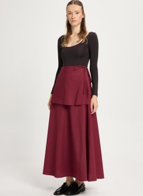 Resim minaaise Kadın Bordo Takma Kemerli Poplin Uzun Etek 30021 
