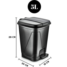 Resim 5 Litre Siyah Kare Pedallı Çöp Kovası, Mutfak, Banyo ve Ofis Için Şık ve Kullanışlı 