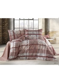 Resim Vionetta Pamuklu Lastikli Çarşaflı 4 Yastıklı Tek Kişilik Nevresim Takımı Açık Kırmızı 