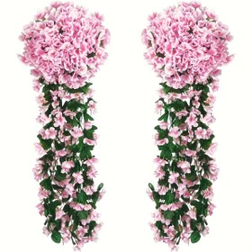 Resim Kiraz Çiçeği Yapay Çiçek Sarmalı - 1 adet, Düğün Dekoru, Ev Aksesuarları ve Açık Hava Bahçe Partileri için Sahte Çam İğnesi & Yeşil Yapraklı Çelenk 