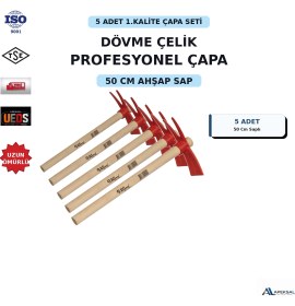 Resim Apeksal Sait Demirci 5 Adet Yekpare Dövme Çelik Çatallı Çapa Ahşap Saplı Bahçe Çapası 
