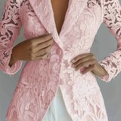 Resim Kadınların Şık Çift Düğmeli Blazerı Dantel Detaylarıyla - Uzun Kollu, Düz Renk, Delikli Tasarım, Polyester, Sonbahar/Kış İçin Mükemmel, Resmi Giyim|Şık Blazer|Polyester Blazer 
