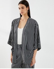 Resim Koton Viskon Kimono Yarım Kollu Cep Detaylı Siyah Çizgili 4sak50080uw 4SAK50080UW9S9 Siyah 