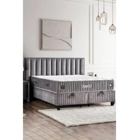 Resim Niron Yatak Hades Yatak Baza ve Başlık Seti 120X200 cm Tek Kişilik Paket Yaylı Lüks Yatak Koyu Gri Baza Başlık 