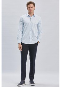 Resim İmza Koyu Mavi Uzun Kollu Sert Yaka Cepsiz Likralı Klasik Slim Fit Dar Kesim Gömlek 1004240234-koyu Mavi Koyu Mavi 