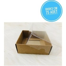 Resim 75 Adet 8x8x3 Cm Asetat Kapaklı Kraft Kutu Düğün Nişan Kına Hediyelik Kutu Kraft 8 X 8 X 3 
