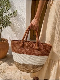 Resim Simple Living Kadın Örgü Handmade Omuz Çantası - Renk Bloklu, Yazlık Büyük Boy Günlük & Dekor & Plaj Çantası 