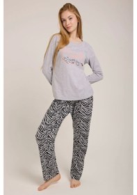 Resim Gri Zebra Club Baskılı Kadın Pijama Takımı Gri 