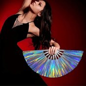 Resim Gökkuşağı Holografik El Katlanır Yelpaze, 1 adet, Plastik Abajur Malzemesi, Katlanabilir ve Taşınabilir, Karnavallar, Festivaller, Cadılar Bayramı, Disko Partileri ve Ev Dekorasyonu için İdeal 