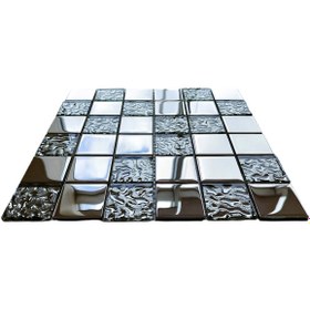 Resim MozaiKristaL Mutfak Tezgah Arası 48x48x6mm Gümüş Inox Kristal Cam Seramik. ( 1 Koli = 1 M2 Fiyatıdır ) 