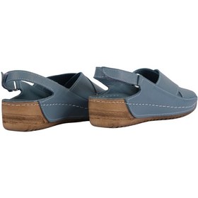Resim Hakiki Deri Çapraz Bantlı Arkadan Ayarlı Rahat Taban Dolgu Topuk Kadın Sandalet Napa-311 Mavi 
