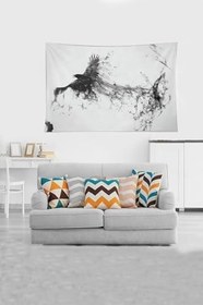 Resim Pelangi Beyaz Kartal Desenli Leke Tutmaz Kadife Kumaş Duvar Örtüsü Duvar Halısı Tapestry YWLL451, 70 x 100 