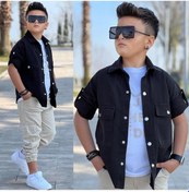 Resim Modavals Cep Ve Kol Detaylı Düğmeli Ceket Baskılı Tişört Ve Kargo Pantolon 3 Parça Erkek Çocuk Takım-589274601 Siyah 