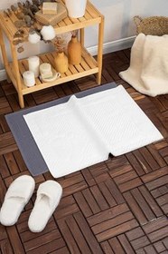 Resim Leoline%100 Pamuk Premium 2'li Ayak Havlusu - Beyaz - Antrasit 