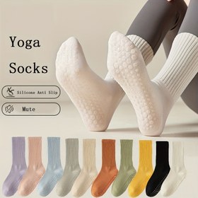 Resim 6 Çift Kadın Orta-Baldır Yoga Çorapları - Kaymaz Silikon Tutuş, %90 Polyester %10 Elastan, Çok Renkli Katı Renkler Yoga Pilates Dans Eğitimi & Günlük Kullanım İçin, Tüm Sezon Rahatlığı, Makinede Yıkanabilir 