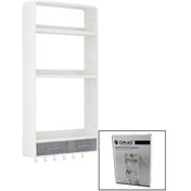 Resim Beyaz Yapışkanlı Duvar Organizeri Plastik 3 Raf 14cm-19cm-30cm - 2 Çekmece 40cm - 6 Askı 19 Parça 4915 