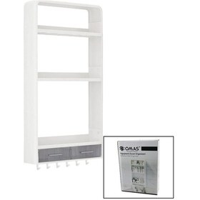 Resim Beyaz Yapışkanlı Duvar Organizeri Plastik 3 Raf 14cm-19cm-30cm - 2 Çekmece 40cm - 6 Askı 19 Parça 4915 