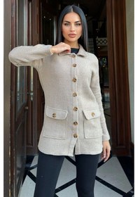 Resim Vizon Çift Cepli, Yumuşak Dokulu Uzun Kaşe Ceket VIZON 