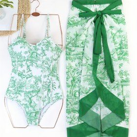 Resim Kadınlar için 2 parça Tropikal Çiçek Desenli Plaj Mayo Seti, Kolsuz Polyester %82 Spandeks %18 Örgü Kumaş, Pileli Sarma Elbise Kapak Etek Banyo Mayo 