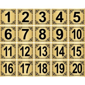 Resim Metal Kapı,Masa,Dolap Numarası 7x7cm 20 adet (1..20) Altın Renk Metal 