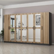 Resim Minar Kale 7 Kapaklı 5 Aynalı 4 Çekmeceli Dolap Antrasit Dore 210 cm 