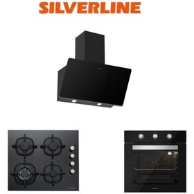 Resim Silverline Siyah Cam Ankastre Set (3457 Soho 60+cs5429b01+bo6503b01) 