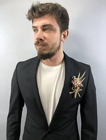 Resim Kırmızı Krem Cipsolu Damat Yaka Çiçeği 5 Adet 