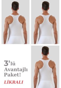 Resim Erkek Beyaz Pamuklu Likralı Sporcu Atlet 3'lü Paket Beyaz 
