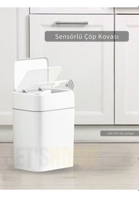 Resim Jet's Home Sensörlü Çöp Kovası Pilli Çöp Kutusu Hareket Algılıyıcı Banyo Mutfak Çöp Atık Kutusu Beyaz 