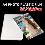 Resim 100 adet Şeffaf A4 Laminasyon Filmi, A4 Boyutu 22X30.7Cm (8.66X12.08 İnç), Fotoğraflar/Dokümanlar için Uygun, 5C Kalınlığında. 