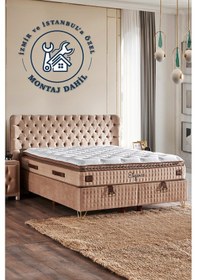 Resim Üst Sınıf Elegance Yatak Seti Çift Kişilik Paket Yaylı Tavşan Tüyü Yumuşak Yatak Lüks Baza Ve Başlık 150 x 200 