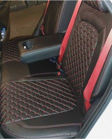 Resim AKINCI Hyundai Kona 19 20 M Arası Arka Sırt 2+1 Arka Sırt Kolcaklı Model Uyumlu Zemin Kırmızı Siyah Deri 