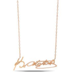 Resim Atatürk İmzalı 925 Ayar Kadın Gümüş Kolye Rose Gold 