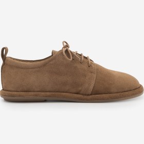 Resim Marjin Kadın Hakiki Deri Kadın Bağcıklı Maskülen Loafer Günlük Oxford Ayakkabı Bemor Taba Süet 