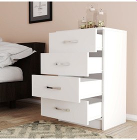 Resim Moxen Mobilya Beyaz 4 Çekmeceli Komodin KMD4001 
