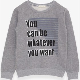 Resim Breeze Erkek Çocuk Sweatshirt Yazı Baskılı 8-14 Yaş, Koyu Gri Melanj Gri 