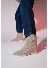 Resim Luvishoes Loivos Bej Süet Hakiki Deri Delikli Kadın Gizli Topuk Yazlık Bot Bej 