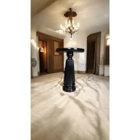 Resim Wooden Ahşap Tekli Mantar Yan Sehpa Modern Siyah Renk Fiskos 