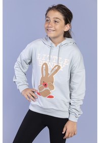 Resim Toontoy Kız Çocuk Tavşan Baskılı Kapüşonlu Sweatshirt Yeşil 