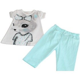 Resim %100 Pamuk Tavşan Baskılı Kız Bebek Kapri Takım Kız Çocuk Takım Beyaz 