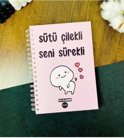 Resim Kişiye Özel Sütü Çilekli Seni Sürekli Tasarımlı Konuşan Ajanda 