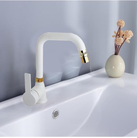 Resim Inventa 360 Derece Oynar Perlatörlü Siera Lavabo Bataryası Pirinç Altın - Mat Beyaz 