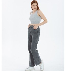 Resim 90's Kar Yıkama Kar Gri Likralı Süper Yüksek Bel Wide Leg Salaş Jeans Palazzo Kot Pantolon Gri 