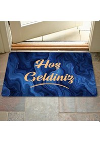 Resim Dijital Baskılı 3d Kapı Önü Paspas Hoşgeldiniz Yazılı Çiçek Desenıç Ve Dış Kapı Paspası Yıkanabilir Mavi 