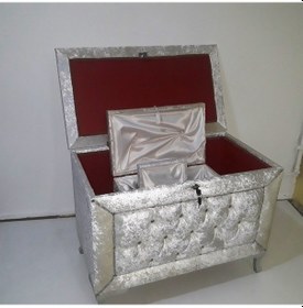 Resim Çeyiz Sandık Kapitone Küçük Model 3lü Set Krem Kadife Kumaş İçi Kırmızı Tela Kutu Sevk El Yapım 
