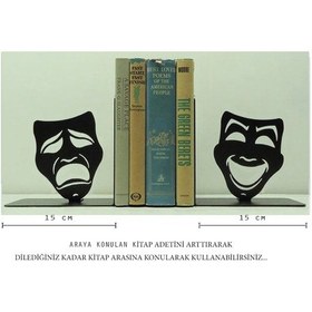 Resim Maske Figürlü Dekoratif Metal Kitap Tutucu - Kitap Desteği 